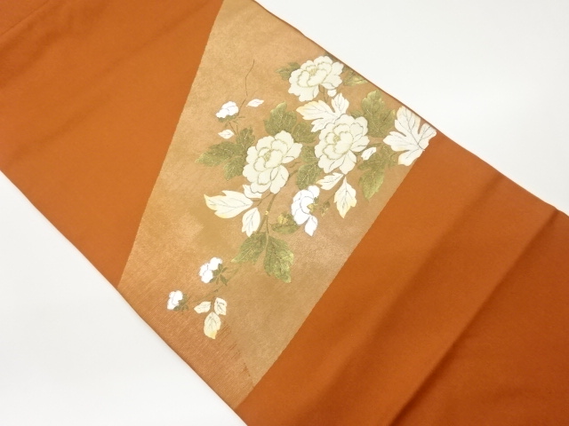 金彩牡丹模様刺繍名古屋帯